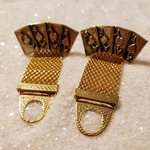 Vintage Poker Aces Playing Card Cufflinks Goldtone